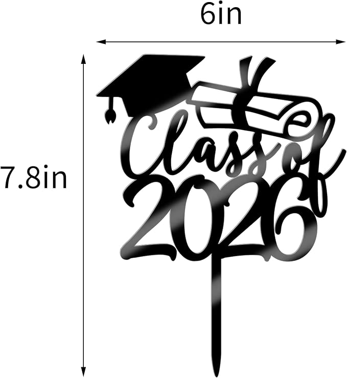 Class of 2026 Congrats Grad Cake Topper Glitter Graduation Party Supplies - High School College Graduates -College Graduate Cake Topper Decorations (Class of 2026 Acrylic black)