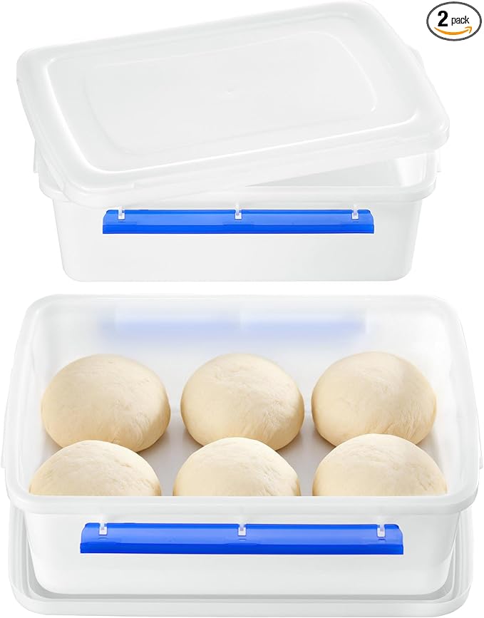 Vtopmart 2 Pack Pizza Dough Proofing Box, Pizza Dough Container with Snap-on Lids, BPA Free Food Storage Containers with Lids and Buckle-Up Latches, Bread Proofing Box Fits 4-6 Balls