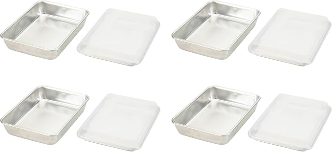 Nordic Ware Naturals Quarter Sheet 9x13 and Lid Baking Set, USA Made Aluminum Commercial Quality Sheet Pans, Encapsulated Galvanized Steel Rim for Warp Prevention, 3pc Bakers Set (Pack of 4)