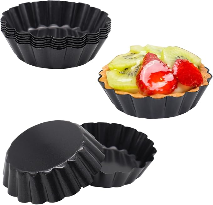 Tart Pan with Removable Bottom, Quiche Pans Carbon Steel Tart Mold for Baking (3-Inch Fixed Bottom-8PCS)