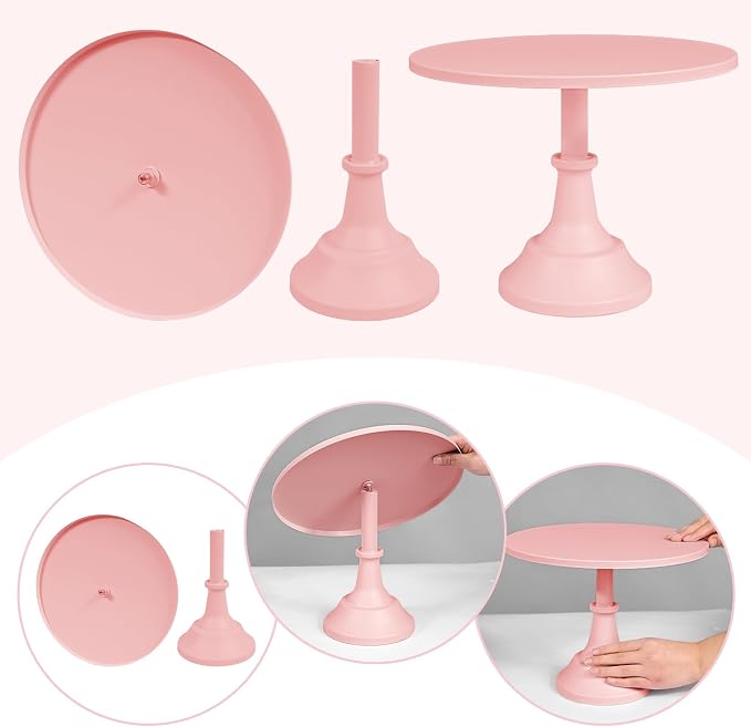 3 Pcs Cake Stand Set Metal Round Cake Holder Cupcake Stands 8/10/12 inch Pink Dessert Display Stands Dessert Table Decorations for Birthday Parties, Baby Shower,Wedding Banquets and Anniversary