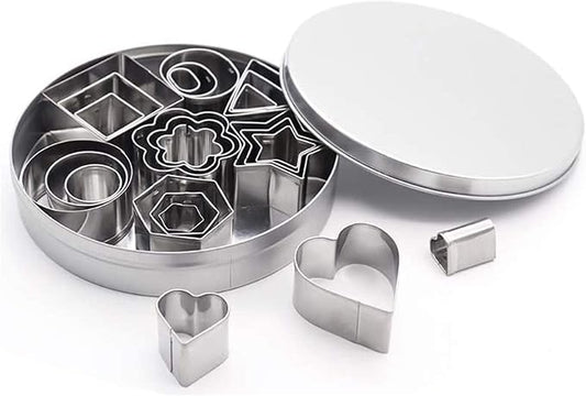 24 Pcs Geometric Shapes Cutters Set, DIY Stainless Steel Metal Cookie Cutters, Star Flower Hexagon Round Heart Square Triangle Oval Stainless Steel Cutter for Baking Small Cookie Cutters