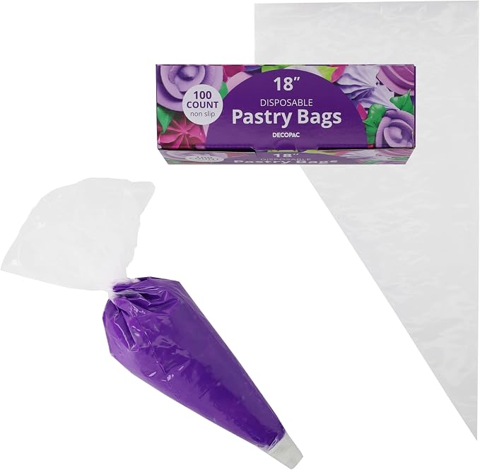 DecoPac Disposable Pastry Bag, Piping Bags with Non-Slip Outer Surface, Pack of 100 Clear Bags - 18 Inch