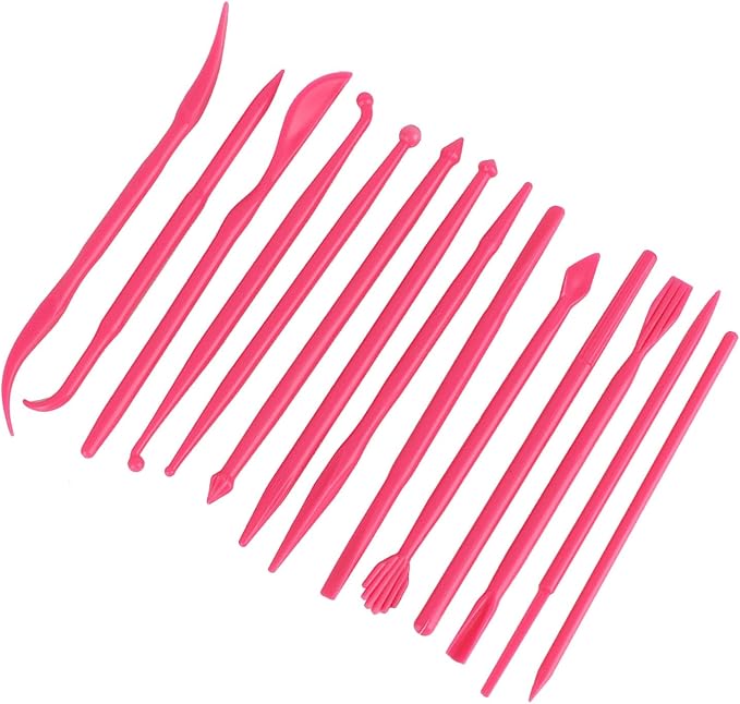 OVAQUIXI 14Pcs Clay Sculpting Tools Set Polymer Modeling Pottery Tool Kit with Comfort Grip for Soft Clay Fondant Cake Decorating DIY (Rosy Red)