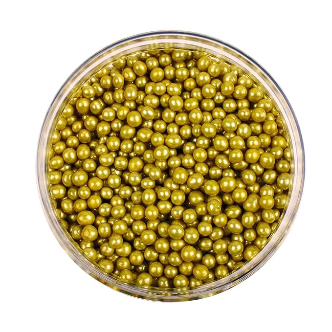 O'Creme Gold Dragees Cake Decorating Supplies for Bakers: Cookie, Cupcake, & Icing Toppings, Bright Metallic Sphere Sprinkles Decoration, Decorating Sugar Balls Accents (10mm, 1 Pound) Not-Toxic, Non-Edible