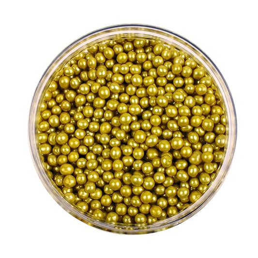 O'Creme Gold Dragees Cake Decorating Supplies for Bakers: Cookie, Cupcake, & Icing Toppings, Bright Metallic Sphere Sprinkles Decoration, Decorating Sugar Balls Accents (10mm, 1 Pound) Not-Toxic, Non-Edible