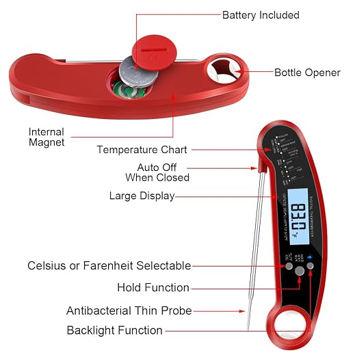 Meat Thermometer Digital, Instant Read Meat ThermometerI Probe for Grill and Cooking, Waterproof Food Thermometer for Kitchen and Outside, BBQ, Air Fryer, Turkey, Candy, Liquids, Beef
