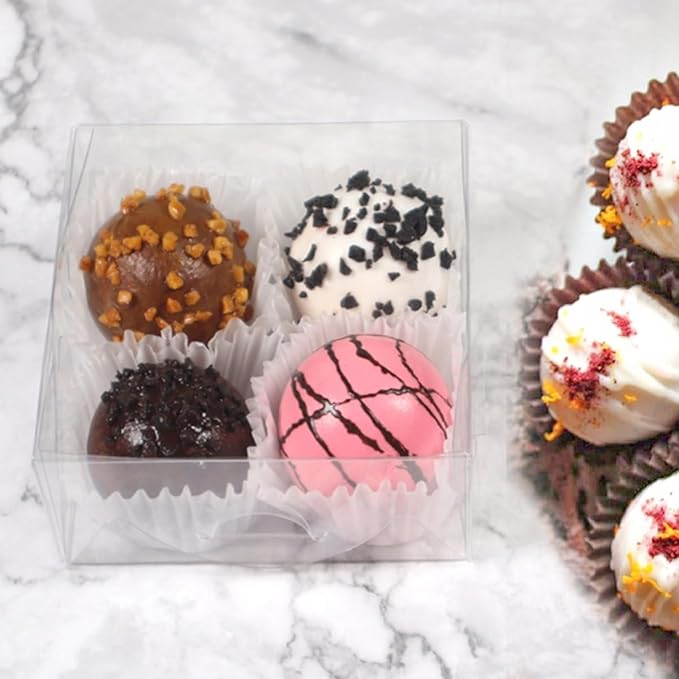 3.25"X3.25"X1.5" 100PCS Clear Chocolate Truffle Boxes for 4,Cookies Boxes Soap Boxes Donut Boxes Macaron Boxes Mini Bakery Boxes Brownie Box