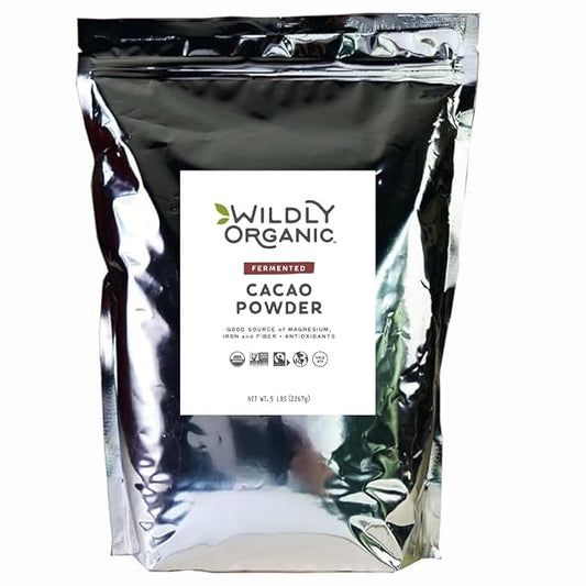Wildly Organic Fermented Cacao Powder 80 Oz, 5 lb Bag - Organic, Non-Alkalized, Minimally Processed, High in Antioxidants, Raw, Fair Trade, Non-GMO, Kosher, Vegan, Premium Rich Chocolate Flavor - Perfect for Skin, Smoothies, Yogurt, Oatmeal, Chocolate,...