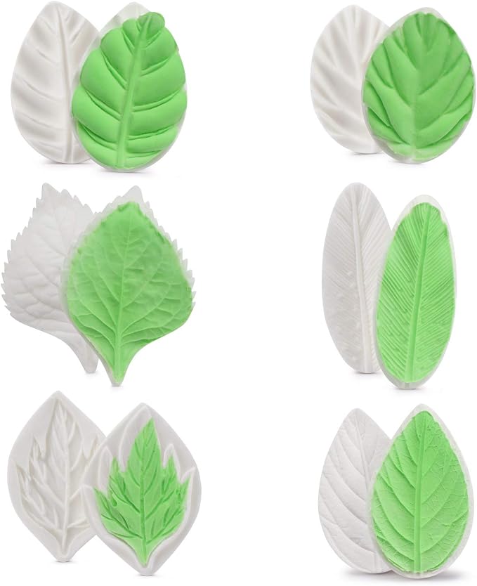 Beasea Silicone Leaf Fondant Mold, 6pcs Rose Leaf Cutter for Fondant Cake Decorations Styling Chocolate Sugar Cookie Cutter Set Silicone Mould