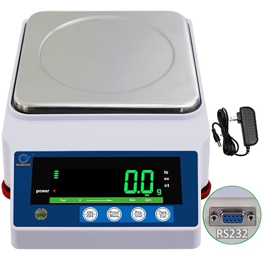 Large Range Postal Scale 10kg x 0.1g Precision Lab Balance - Grain/Gram Scientific Scale Calibrated Industrial Laboratory Weighing and Counting Table Top