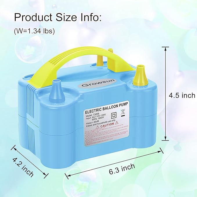 Growsun Electric Balloon Pump Air Inflator Portable Automatic Dual Nozzle Balloon Blower 110V 600W for Birthday Baby Shower Balloons Party Decorations