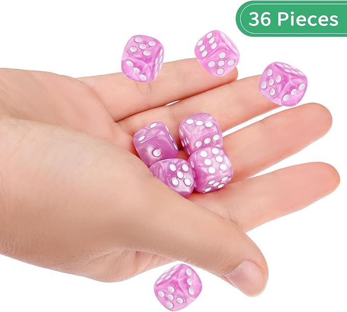 36 of Pack 12MM 6 Sided MINI Dice Set,Pearl Pattern Game Dice Set, 6 Sided Standard Dices for Yahtzee, Bunco or Teaching Math,with Portable Plastic Box(Light Purple Pearl)