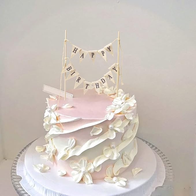 Happy Birthday Cake Topper, Birthday Cake Bunting Topper Cake Topper Garland Handmade Food-Grade Safe Gender Neutral Party Decorations