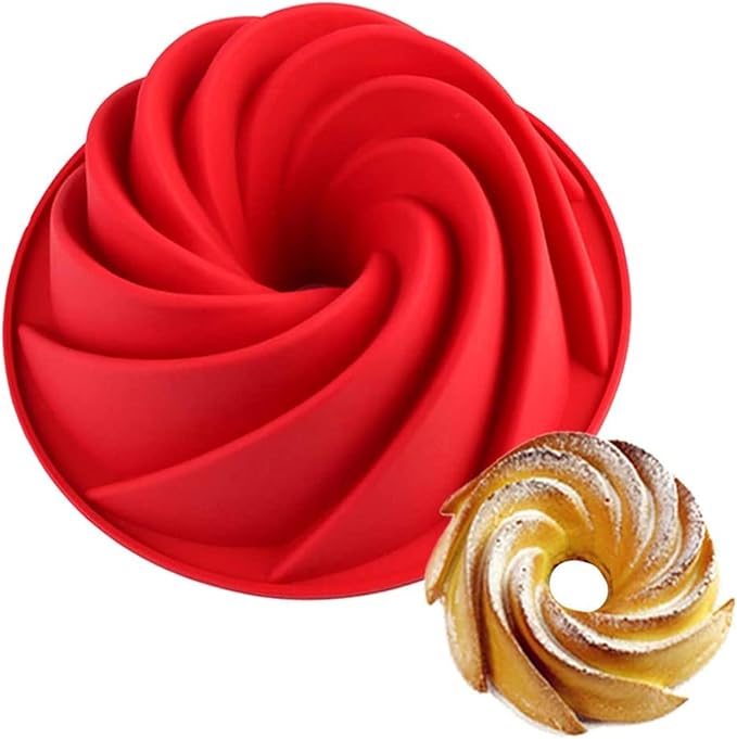Joyeee 9.6'' Spiral/Burgundy Wine Cake Mold Pan, Silicone Baking Mold for Birthday Cake, Muffin, Bread, Pie, Flan, Tart, Mousse, Cheesecake - Non-Stick Baking Trays - Great For Parties, Holidays