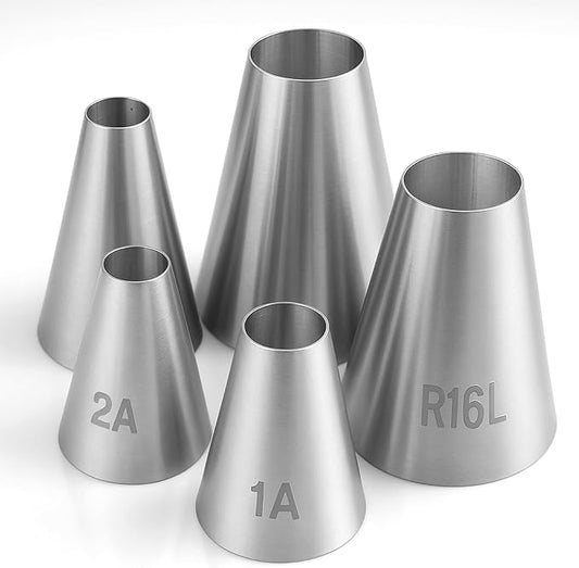 5PCS Large Piping Tips for Cake Decorating Round Hole Piping Tips Set Cupcake Frosting Nozzles Stainless Steel Professional Baking Decoration Tools for Cake Cookies Pastry Fondant Cream Bag Filler