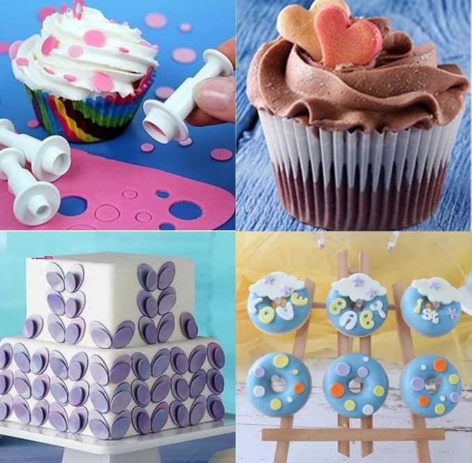 20 Pcs Cookie Cutters,Fondant Cake Cookie Plunger Cutter,Mini Plastic Biscuit Plunger Fondant Decorating Mold Heart Square Oval Circular Star Hexagon Cutters