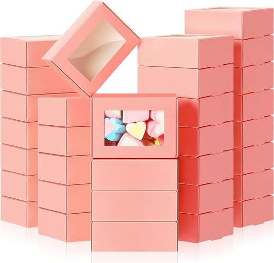 Zonon 60 Pcs Soap Boxes for Homemade Packaging, Mini Kraft Boxes with Window for Bakery Candy Soap Making Gift Packaging, 3.7x2.6x1.4 Inch (Pink)