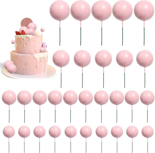 30 PCS Balls Cake Topper DIY Cake Insert Toppers Ball Cake Picks Cupcake Topper for Birthday Party Baby Shower Wedding Cake Decoration（Pink）