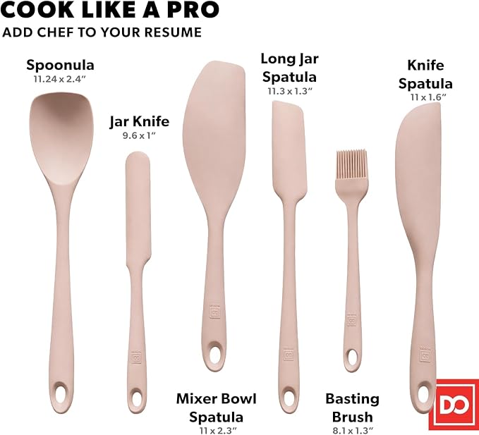 DI ORO 6-Piece Silicone Spatula Set - Rubber Kitchen Utensils for Baking, Cooking & Mixing - Heat-Resistant 600°F BPA Free Spatulas for Nonstick Cookware - Dishwasher Safe (Cashmere Rose)