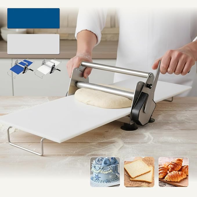 304 Stainless Steel dough Sheeter and Fondant Roller, fondant non-stick roller Manual,1-20mm Adjustable Thickness, 2 board 31.5inch, frosted and smooth boards