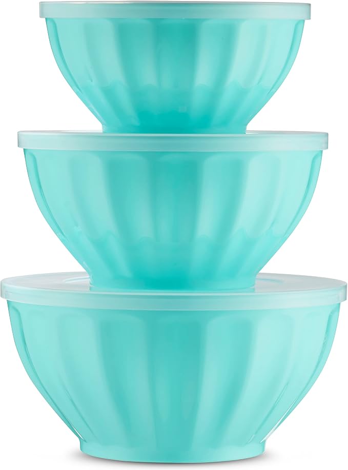 Godinger Mixing Bowls with Lids, Plastic Nesting Bowls Set, Food Storage Bowls, Microwave Safe Mixing Bowl Set, 3 Bowls 3 Lids