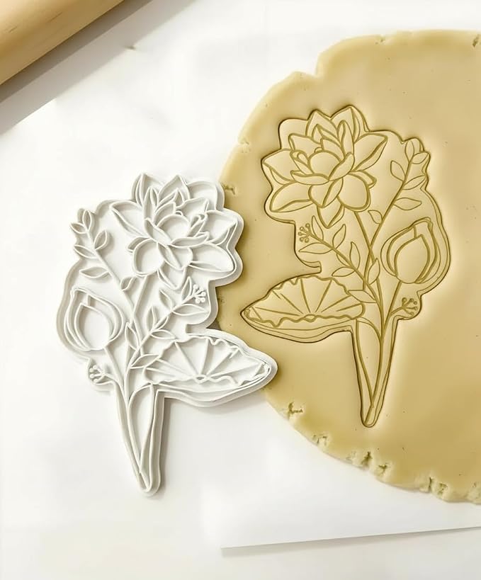 Birth Flower Cookie Cutter July Larkspur 3D Embosser Stamp with Detailed Petal Texture - Birth Month Flower Fondant Biscuit Baking Tools - Personalized Birthday Mom Gift Party Decorating 3.5"