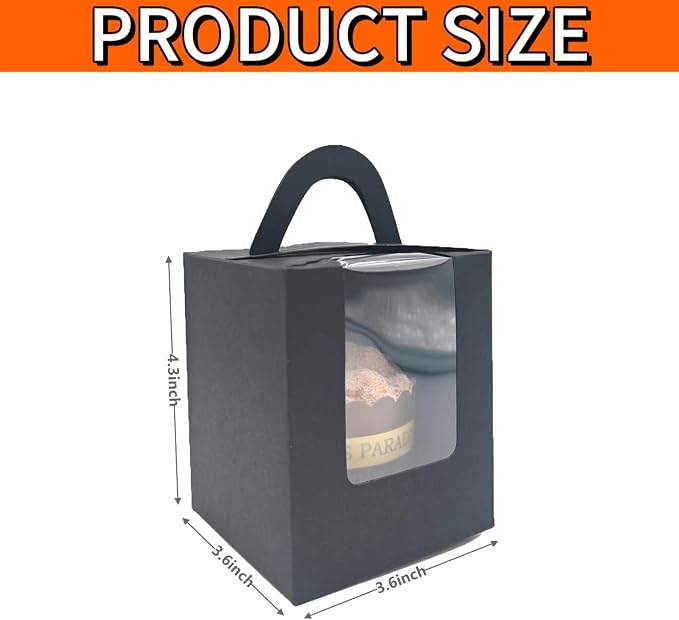 Individual Cupcake Boxes Bulk, 50 Pack Premium Single Cupcake Boxes with Clear Display Window, Food Grade Black Cupcake Carrier Cupcake Container, Perfect for Cupcakes Muffins Cookies