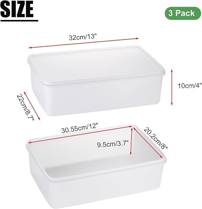 Pizza Dough Proofing Box, Pack of 3 Stackable Proofing Container with Lids, Fits 4 Pizza Balls(12.6x8.7 Inches), Professional Dough Box for Firdge, Kitchen, Picnic (Small)
