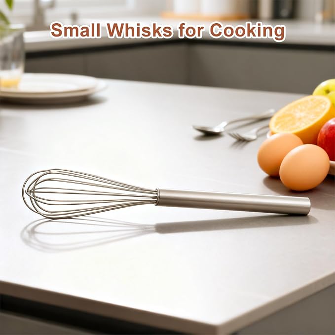Ptwola 2 Pack Mini Whisk Small Whisks for Cooking Stainless Steel Wire Whisk 10.2 Inches Kitchen Hand Whisk for Eggs Coffee Mixing Sauces Cheese Bread Beating Home Tool