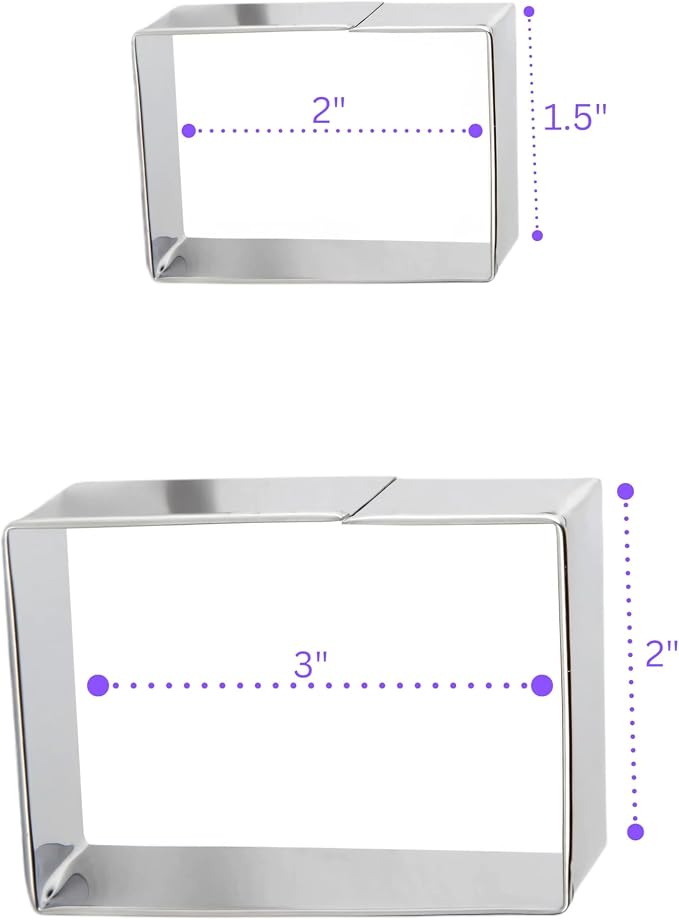 Bakerpan Stainless Steel Rectangle Cookie Cutter Set, Biscuit Cutters for Baking (2 Inch & 3 Inch)
