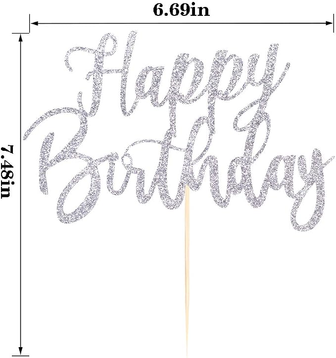Handmade Glitter happy birthday Cake Topper, Happy Birthday Cake Bunting Decor, Party Decoration Supplies (Silver)