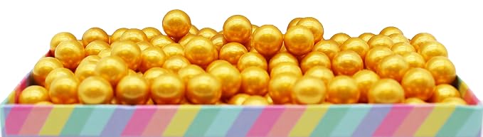 8 Ounce 10MM Gold Edible Candy Beads For Decorating Wedding Cakes-Gemstone Candy For Parties-100% Edible