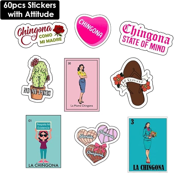 Funny Chingona Stickers for Mexican Latina Women, Bold Hispanic Heritage Decals for Water Bottles Laptop Kindle, Vibrant Chicana Power Gift Set, Waterproof Vinyl