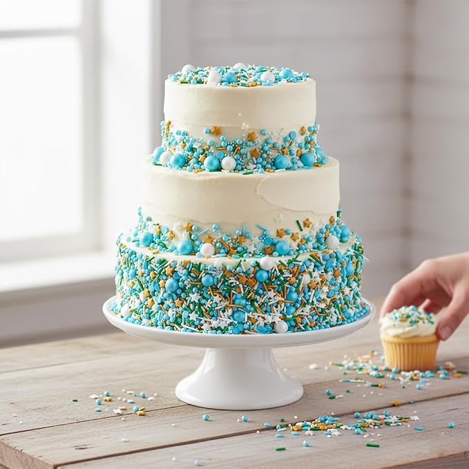 Stars & Pearls White, Blue, Green Sprinkles Mix 4.4 oz, Sprinkles For Cake Decorating, Baking, Ice Cream & More, The Hampton Candy Company