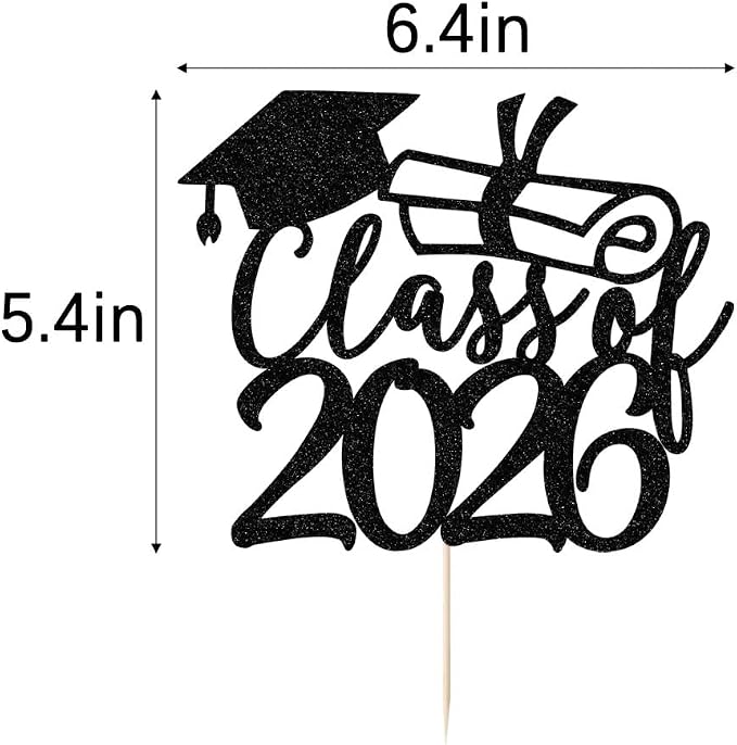 Gold Class of 2026 Congrats Grad Cake Topper Glitter Graduation Party Supplies - High School College Graduates -College Graduate Cake Topper Decorations (Class of 2026 black)