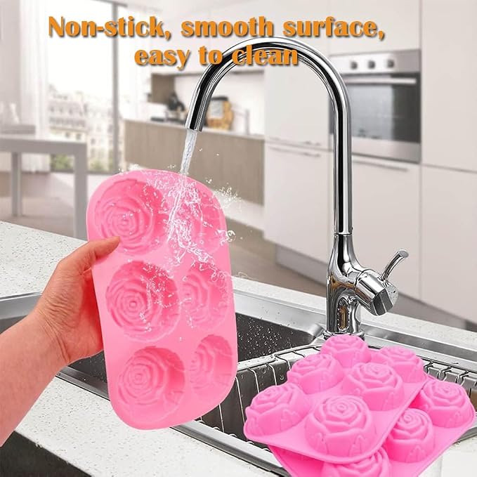AKOAK 6-cavity Silicone Cake Mold, DIY Handmade Soap Mold, Non-stick Donut Mold, for Chocolate Pudding Jelly Muffin Cups, Kitchen Baking Decoration (Pattern)