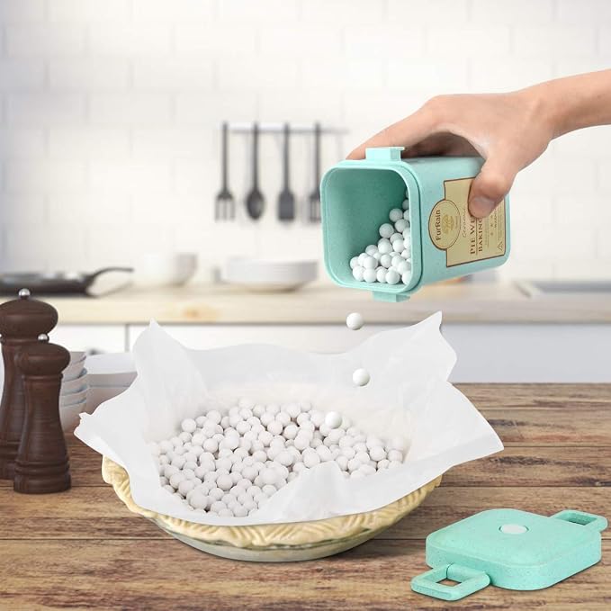 FurRain Ceramic Pie Weights Reusable 10mm Baking Beans Pie Crust Weights Natural Ceramic Stoneware with Wheat Straw Container