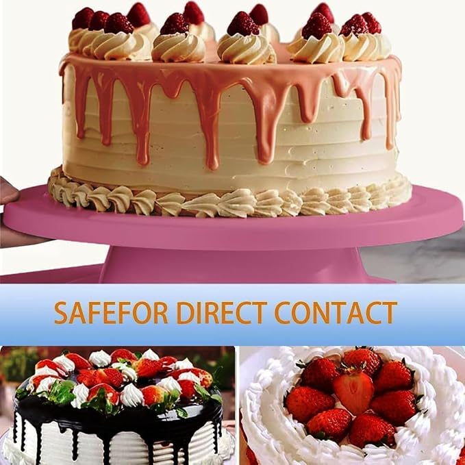 11 Inch Cake Turntable, Rotating Cake Stand for Decorating, Plastic, Lightweight, Reusable, for Pastries and Cupcakes(Pink)
