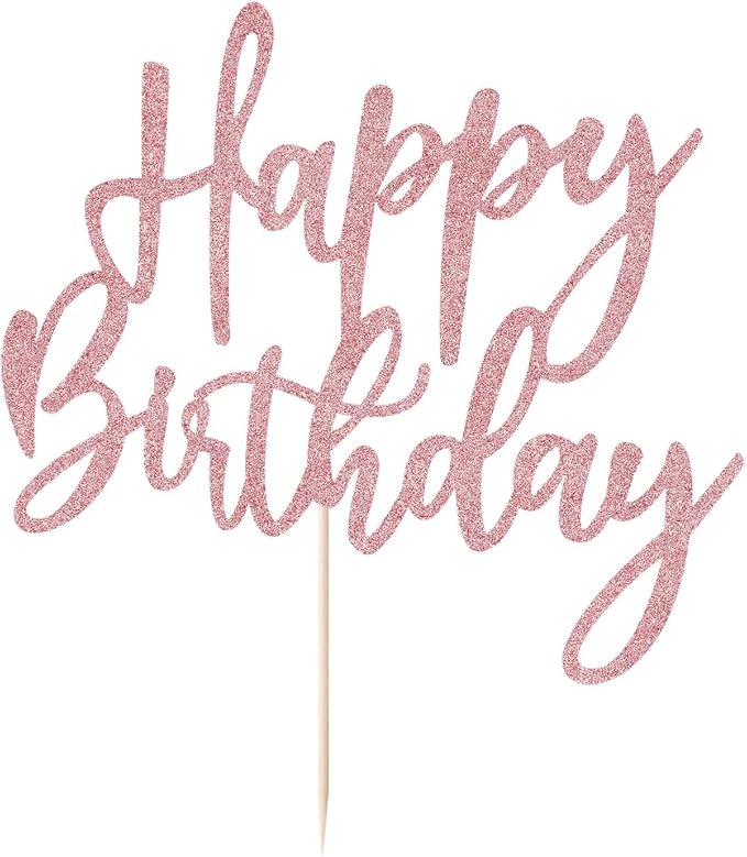 LVEUD Rose Gold Glitter Happy Birthday Cake Topper, 1 Count, 8x7 Inches, Cardstock, Ready to Sparkle, Safe & Non-Toxic