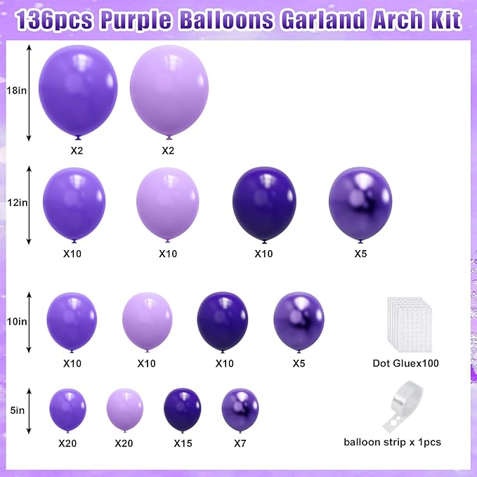 YMSZ Purple Balloon Garland Arch Kit, Dark Purple Balloons and Purple Balloon for for Purple Birthday Wedding Baby Shower Party Decorations