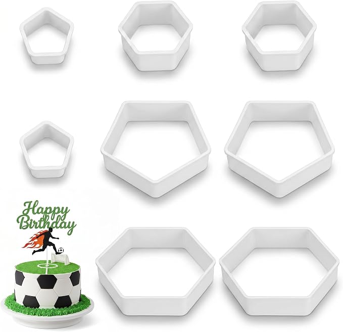 8 Pcs Soccer Ball Cookie Cutter, Hexagon Cookie Cutter Set, Football Cake Decorations, Geometric Biscuit Cutters Sandwiches Pastry Cutter Decorating Tools for Birthday Baking Cake Cupcake(4 Sizes)