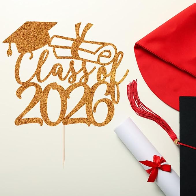 Gold Class of 2026 Congrats Grad Cake Topper Glitter Graduation Party Supplies - High School College Graduates -College Graduate Cake Topper Decorations (Class of 2026 orange)