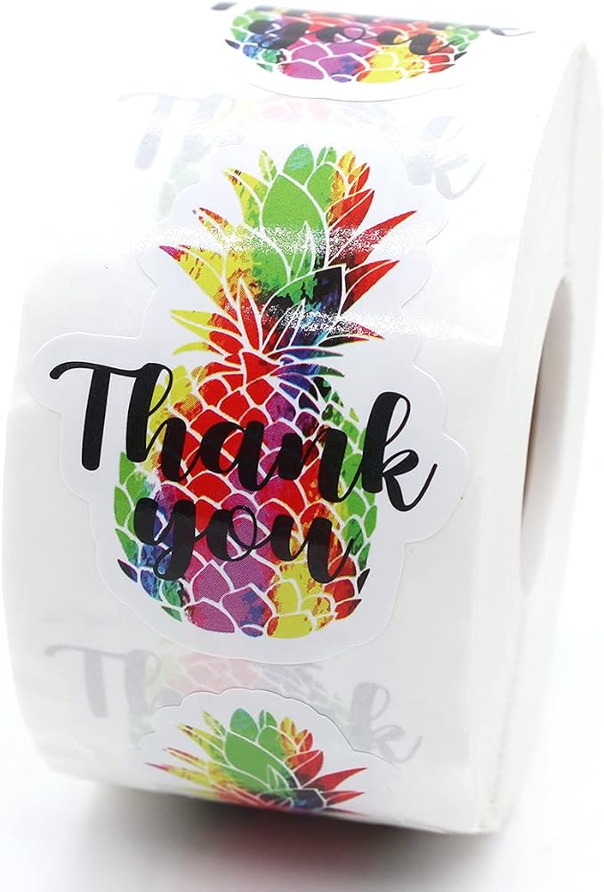 Littlefa 1.5” Thank You Pineapple Stickers for Small Business Packaging Mail,Tropical Pineapple Stickers for Baby Shower Party Favors Labels,500 PCS