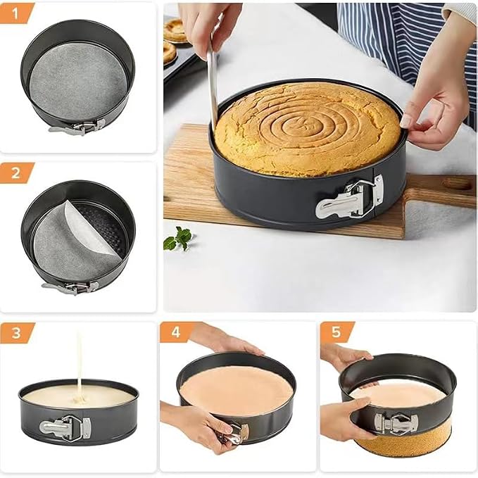 Springform Heart shaped Cake pans Round Squar Non-stick Cheesecake Baking Tray with Detachable Bottom Heart Cake Mold for Christmas and Valentine's Day Baking Heart Round Square Set of 3