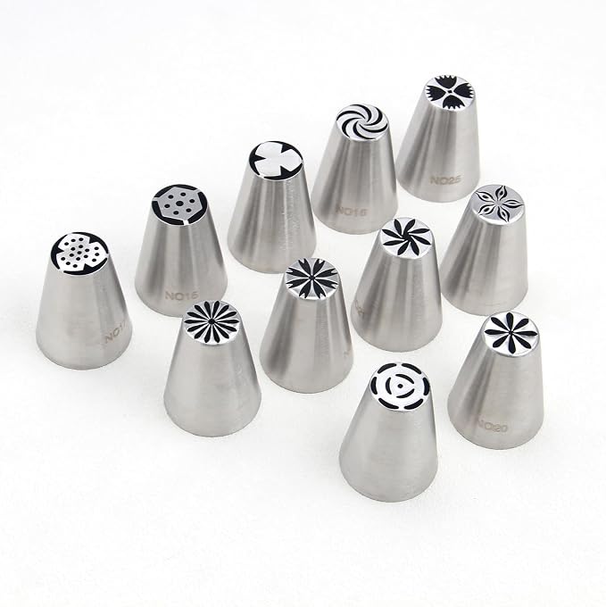 11 Pcs Small Stainless Steel Russian Flower Icing Tips Set,Cake Decorating Piping Tips for Cupcakes,Bakery,Dessert,Pastry Baking Tools