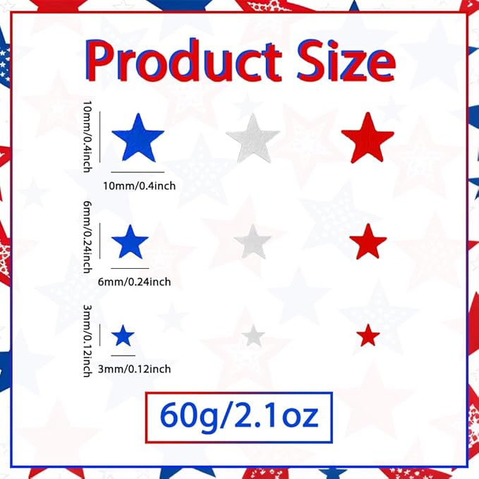 4th of July Confetti, Red White Blue Star Confetti, 60g Metallic Glitter Foil Sequins Patriotic Table Scatter Independence Day Star Sprinkles for Fourth of July Memorial Day American Party Supplies