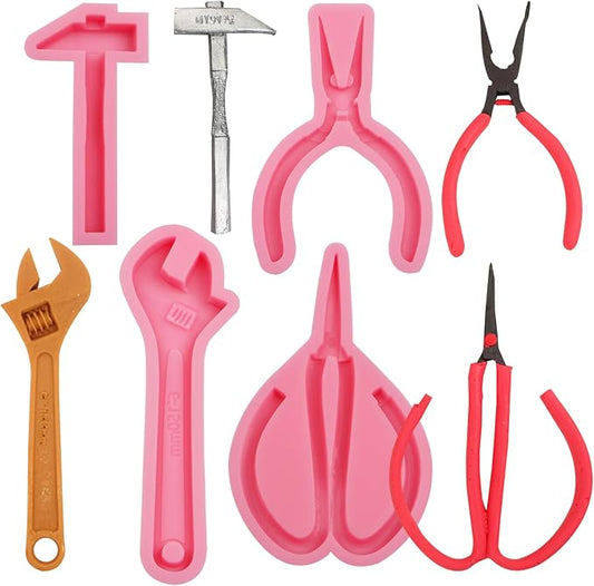 Hand Tools Chocolate Silicone Molds 4 Pcs, Large Scissor Hammer Wrenches Pliers Construction Tools Baking Fondant Molds for Cake Decoration Candy Cupcake Topper Cake Polymer Clay Crafts Epoxy Resin