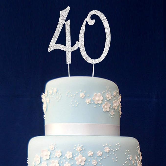 40Cake Topper | Premium Bling Rhinestone Diamond Gems | 50th Birthday or Anniversary Party Decoration Ideas | Quality Metal Alloy | Perfect Keepsake