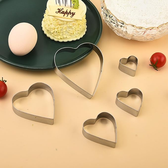 Heart Cookie Cutter Set of 5 - Stainless Steel Baking Molds for Valentines Day, Christmas, Birthdays | Dishwasher Safe Cookie Tools for Bakers